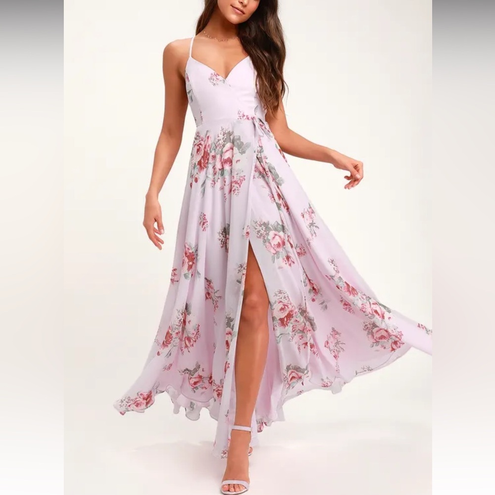 Lulu’s Lavender Floral Print Wrap Maxi Dress